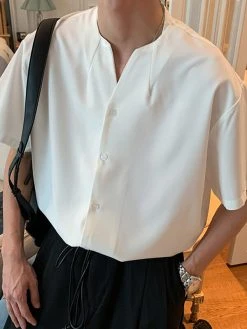 Men V-Neck Short Sleeve Solid Color Shirt -Incerun Shop f0feed40 08a0 454f 9b30 14f89bb08773