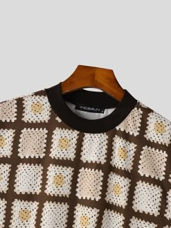 Mens Floral Grid Print Crew Neck Sleeveless Tank -Incerun Shop f13c2023 eaf7 4bf9 8b32 d2d7831dc120