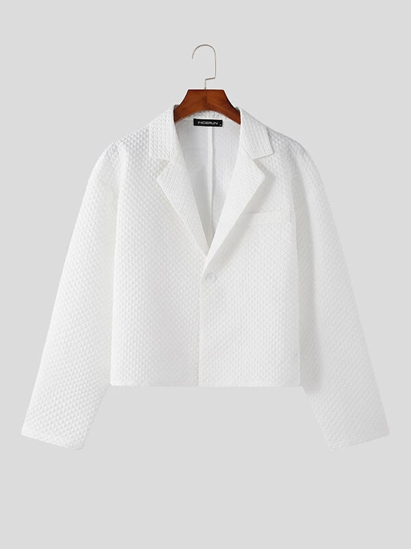 Mens Waffle Textured Long Sleeve Crop Blazer 7 Mens Waffle Textured Long Sleeve Crop Blazer - Image 5