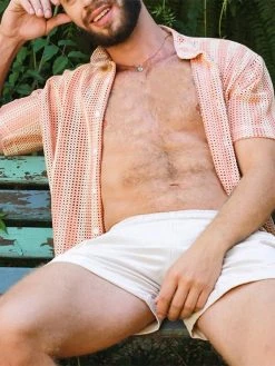 Mens Striped Mesh See Through Short Sleeve Shirt -Incerun Shop f1a3c1f2 df6d 4a0f 8086 d339b1106fd6