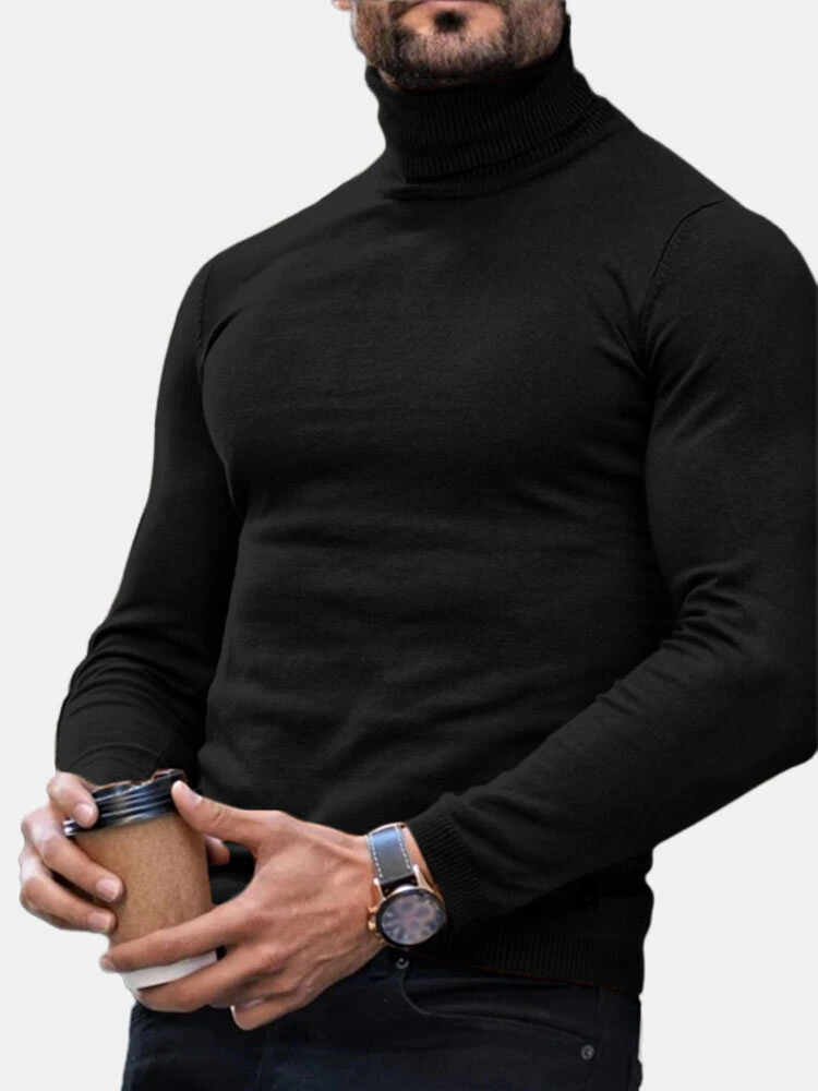 Mens High Neck Casual Long-sleeved Sweater 3 Mens High Neck Casual Long-sleeved Sweater - Image 2