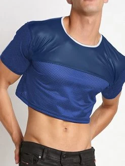 Men Mesh Patchwork Artificial Leather Short Crop Top -Incerun Shop f2668de8 7ad7 4cbb 8eb3 262fa72bae54