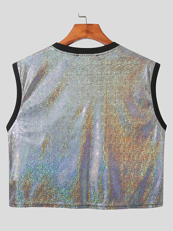 Men Shiny Sequins Crewneck Crop Tank Top 7 Men Shiny Sequins Crewneck Crop Tank Top - Image 5