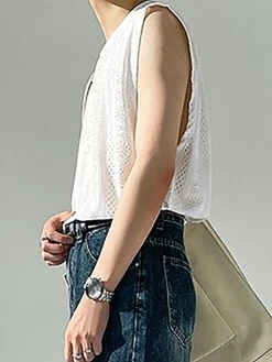 Mens Lace Solid Sleeveless Crew Neck Tank Top 14 Mens Lace Solid Sleeveless Crew Neck Tank Top -Incerun Shop f2ae6450 21a2 48a3 9467 f74312c283ca