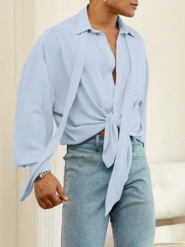 Mens Solid Lapel Long Sleeve Casual Shirt 5 Mens Solid Lapel Long Sleeve Casual Shirt - Image 3