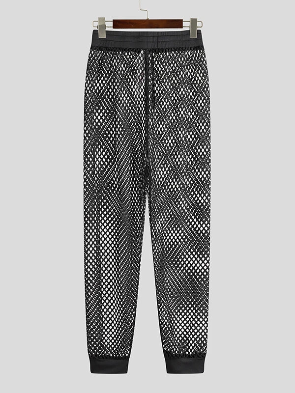 Men See Through Mesh Elastic Waist Drawstring Pants 7 Men See Through Mesh Elastic Waist Drawstring Pants - Image 5