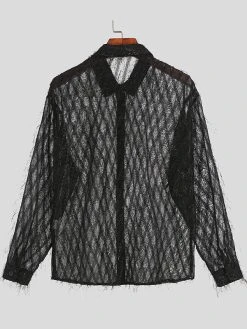 Mens Striped Fringe See-through Shirt 20 Mens Striped Fringe See-through Shirt -Incerun Shop f3732673 d1c7 4a41 942b 215a29cbe55b