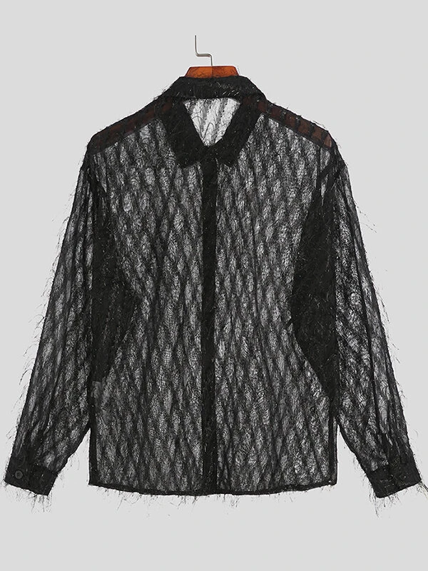 Mens Striped Fringe See-through Shirt 10 Mens Striped Fringe See-through Shirt - Image 8