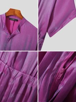 Mens Solid Shiny Drawstring Waist Zipper Jumpsuit -Incerun Shop f3971633 18f9 439c b8c4 bf1ddb776a37