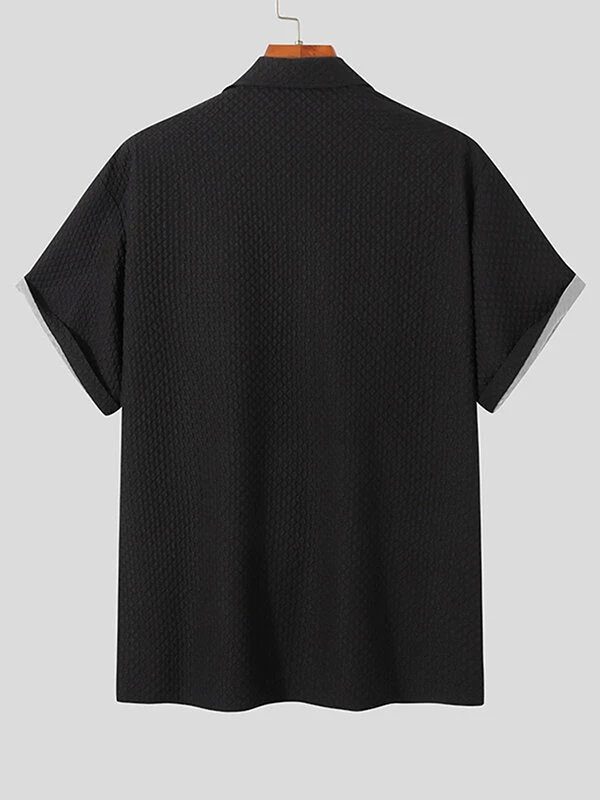 Mens Textured Short Sleeve Suit Collar Shirt 6 Mens Textured Short Sleeve Suit Collar Shirt - Image 4