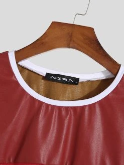 Men Mesh Patchwork Artificial Leather Short Crop Top -Incerun Shop f405c635 ed4d 49f0 b5dc 46201e2ad7cd