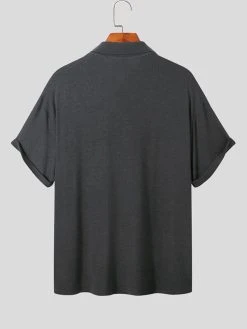 Mens Solid Knit Button Up Short Sleeve Shirt -Incerun Shop f492567d 40e2 4001 a1c7 543dbe22d9bb