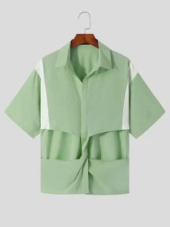 Mens Twist Front Cutout Color Block Shirt -Incerun Shop f49bffb2 2ab3 4c01 bc07 f6275e1ea693