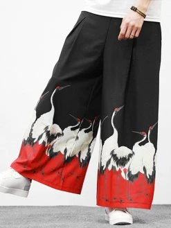 Mens Chinese Style Crane Landscape Print Wide Leg Pants -Incerun Shop f52c2ec0 d2e5 4b40 8207 93dcc9552bee