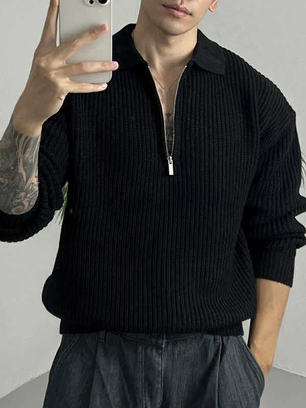 Mens Solid Knit Quarter Zip Long Sleeve Golf Shirt 4 Mens Solid Knit Quarter Zip Long Sleeve Golf Shirt - Image 2