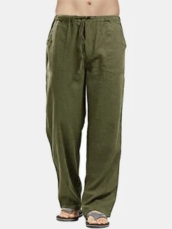 Mens 100% Cotton Chinese Style Plain Wide Leg Pants