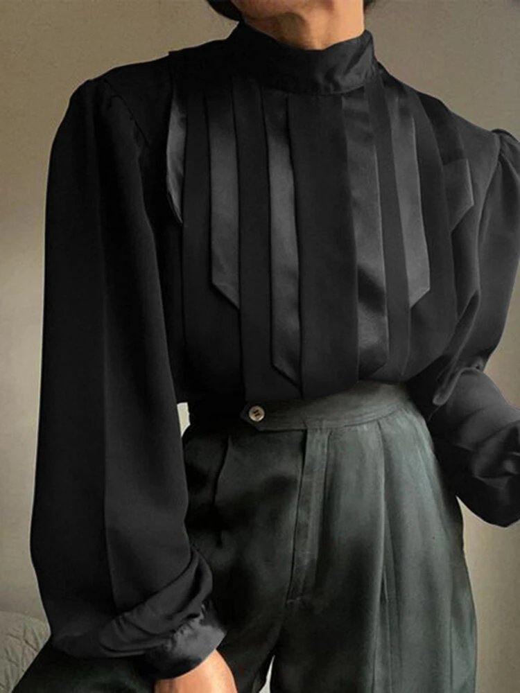 Men Pleated High Neck Long Sleeve Shirt 4 Men Pleated High Neck Long Sleeve Shirt - Image 2