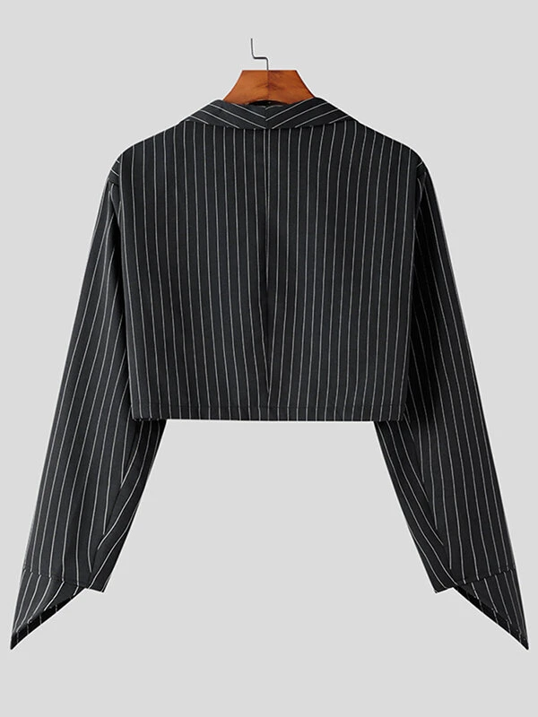 Mens Striped Curve Hem Long Sleeve Cropped Blazer 7 Mens Striped Curve Hem Long Sleeve Cropped Blazer - Image 5