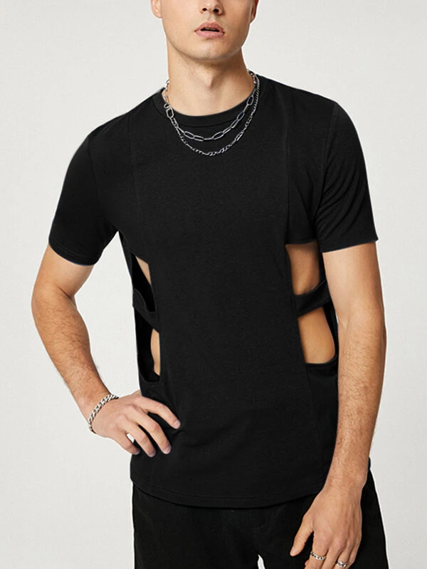 Mens Cutout Waist Short Sleeve Casual T-Shirt 6 Mens Cutout Waist Short Sleeve Casual T-Shirt - Image 4
