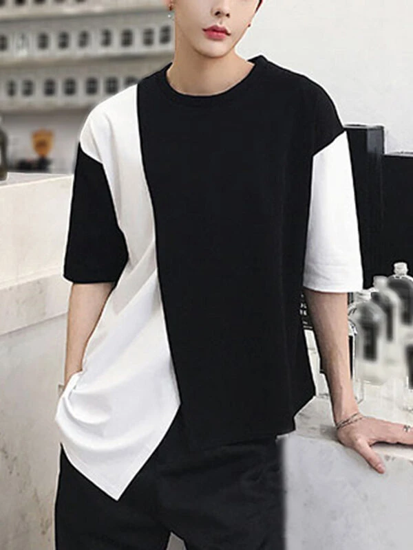 Mens Irregular Contrast Color Half-sleeve T-Shirts 3 Mens Irregular Contrast Color Half-sleeve T-Shirts