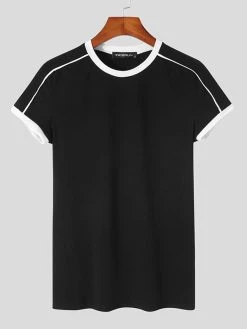 Mens Contrast Short Sleeve Crew Neck T-shirt -Incerun Shop f80317f4 f461 4543 a049 3db93633975b