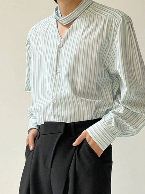 Mens Japan Striped Bowknot Long Sleeve Shirt 3 Mens Japan Striped Bowknot Long Sleeve Shirt
