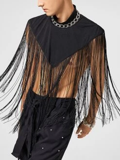 Mens Solid Tassel High Neck Cloak -Incerun Shop f946724f b124 4918 90ab c14d19cee7d7