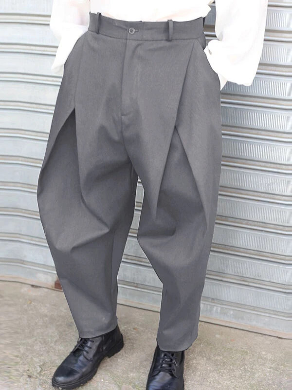 Men Plain Cross Pleated Pants 3 Men Plain Cross Pleated Pants