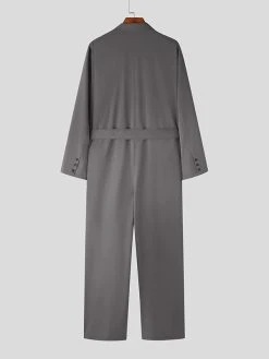 Mens Solid Lapel Button Front Belted Blazer Jumpsuit -Incerun Shop f9d5ad68 884f 4dc5 aa67 0e38bfe812b2