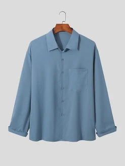 Mens Solid Chest Pocket Casual Long Sleeve Shirt -Incerun Shop fa145c0a 93f3 4b6b b4ec 7a5005a339b6