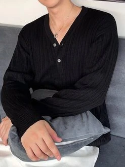 Mens Pit Striped V-neck Long-sleeved T-shirt -Incerun Shop fa4be4f8 a529 4b57 b381 c85baef5899b