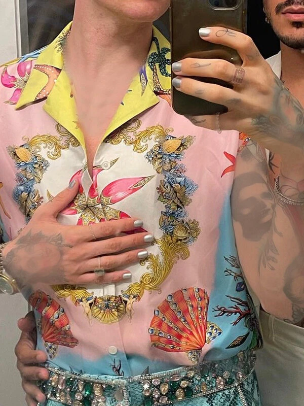 Mens Sleeveless Hawaiian Floral Print Shirts 4 Mens Sleeveless Hawaiian Floral Print Shirts - Image 2