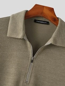 Mens Solid Knit Quarter Zip Long Sleeve Golf Shirt 17 Mens Solid Knit Quarter Zip Long Sleeve Golf Shirt -Incerun Shop fb8d4172 ce6b 4ed6 9f04 5f74302fc915