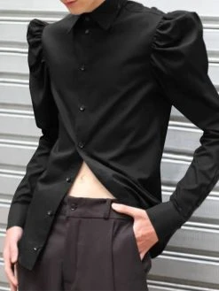 Men Plain Puff Long Sleeves Shirt -Incerun Shop fbf2761a aec4 48df 8e8a 7b2268fc418d