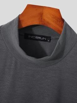 Mens Solid Mock Neck Short Sleeve T-shirt -Incerun Shop fc1cf84a c890 46e9 a570 c790bdbfd666