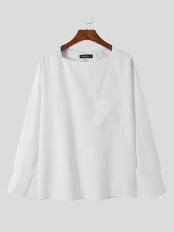 Mens One-Line Neck Pocket Loose Shirt 22 Mens One-Line Neck Pocket Loose Shirt -Incerun Shop fc895559 29a0 4c3d 98c4 b2e821812227