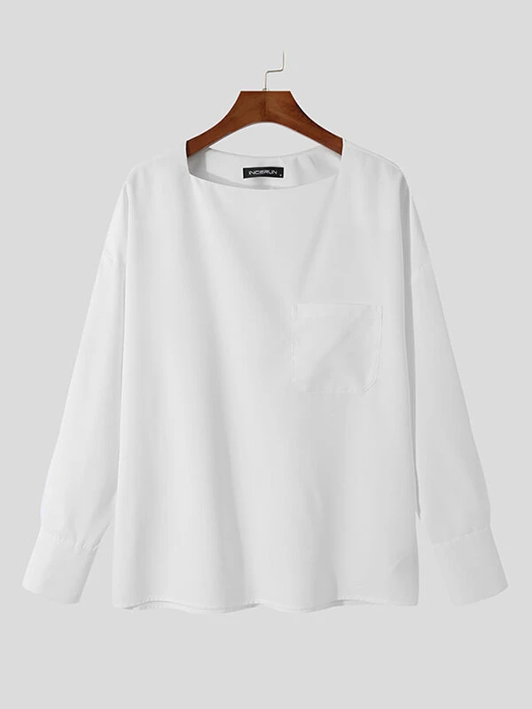 Mens One-Line Neck Pocket Loose Shirt 11 Mens One-Line Neck Pocket Loose Shirt - Image 9