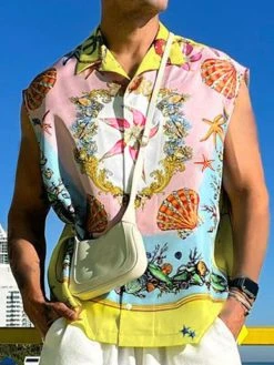 Mens Sleeveless Hawaiian Floral Print Shirts