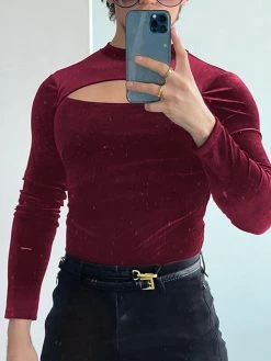 Mens Solid Cutout Long Sleeve T-shirt 10 Mens Solid Cutout Long Sleeve T-shirt -Incerun Shop fd0442b5 b8e6 4023 b24f 7b93a2a86711