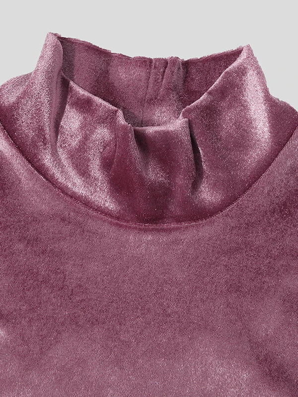 Men Suede High Neck Long Sleeve T-Shirt 9 Men Suede High Neck Long Sleeve T-Shirt - Image 7