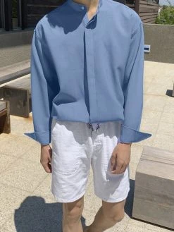 Men Stand-up Collar Silky Solid Color Shirt 15 Men Stand-up Collar Silky Solid Color Shirt -Incerun Shop fe04e047 c966 4e56 9bcf 935349b4f8af