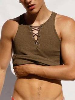 Mens Strappy Design Casual Solid Color Vest