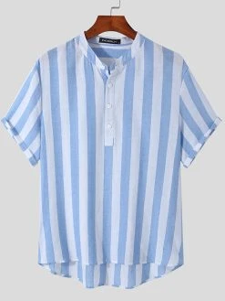 Mens Striped Half Button Casual Short Sleeve Henley Shirt 14 Mens Striped Half Button Casual Short Sleeve Henley Shirt -Incerun Shop fee14d17 0fab 4826 a48b a319cdc5a704