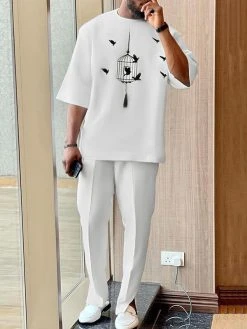 Mens Bird Cage Print 2 Piece Set