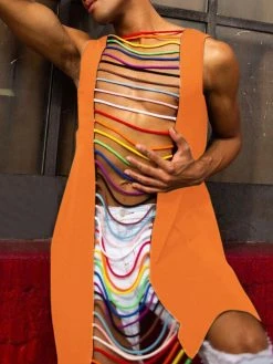 Colored Woven Strip Cutout Vest -Incerun Shop fff6e0a3 ee5b 49ca bebe 7bfb0fcfc7bd